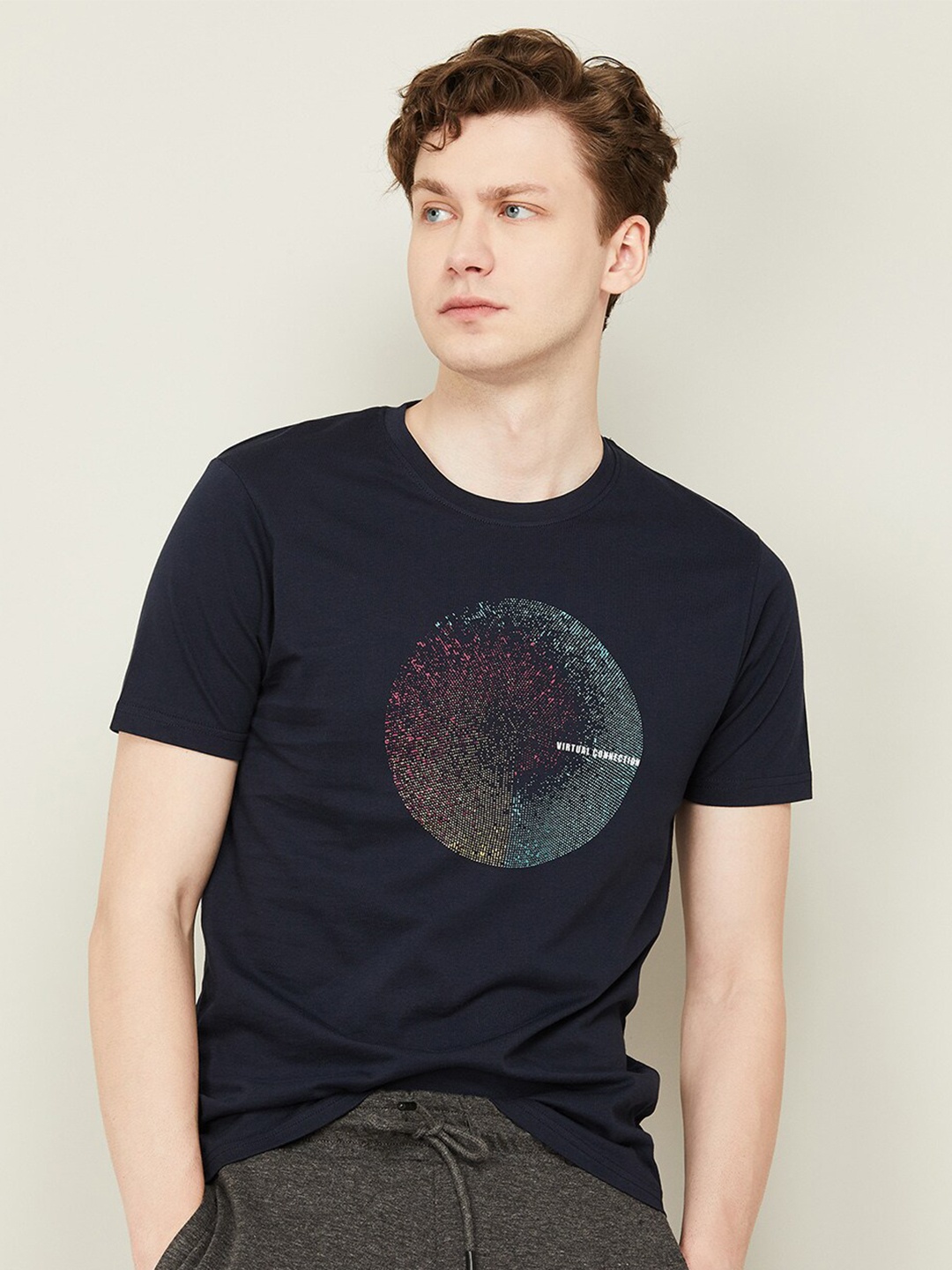 

Bossini Graphic Printed Slim Fit Cotton T-shirt, Navy blue