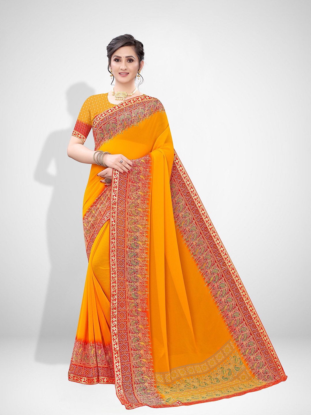 

Saree mall Bandhani Zari Pure Georgette Sarees, Orange