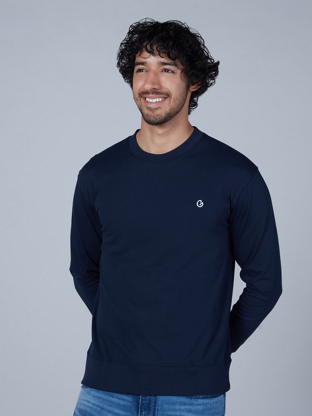 

Gloot Round Neck Regular Sleeves Cotton Sweatshirt, Navy blue