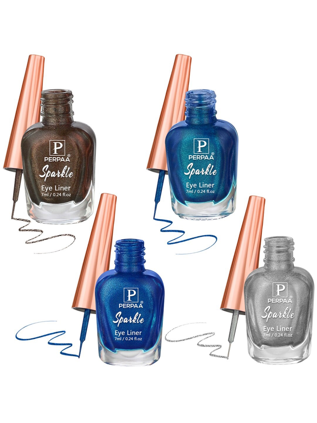 

PERPAA Set Of 4 Sparkle Absolute Shine Long Lasting Waterproof Eyeliner - 7ml Each, Brown