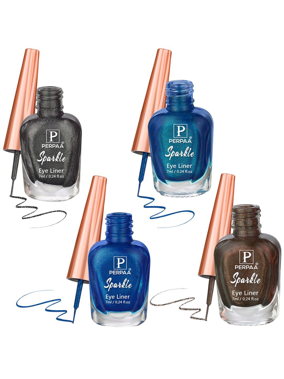 

PERPAA Set Of 4 Sparkle Absolute Shine Long Lasting Waterproof Eyeliner - 7ml Each, Grey