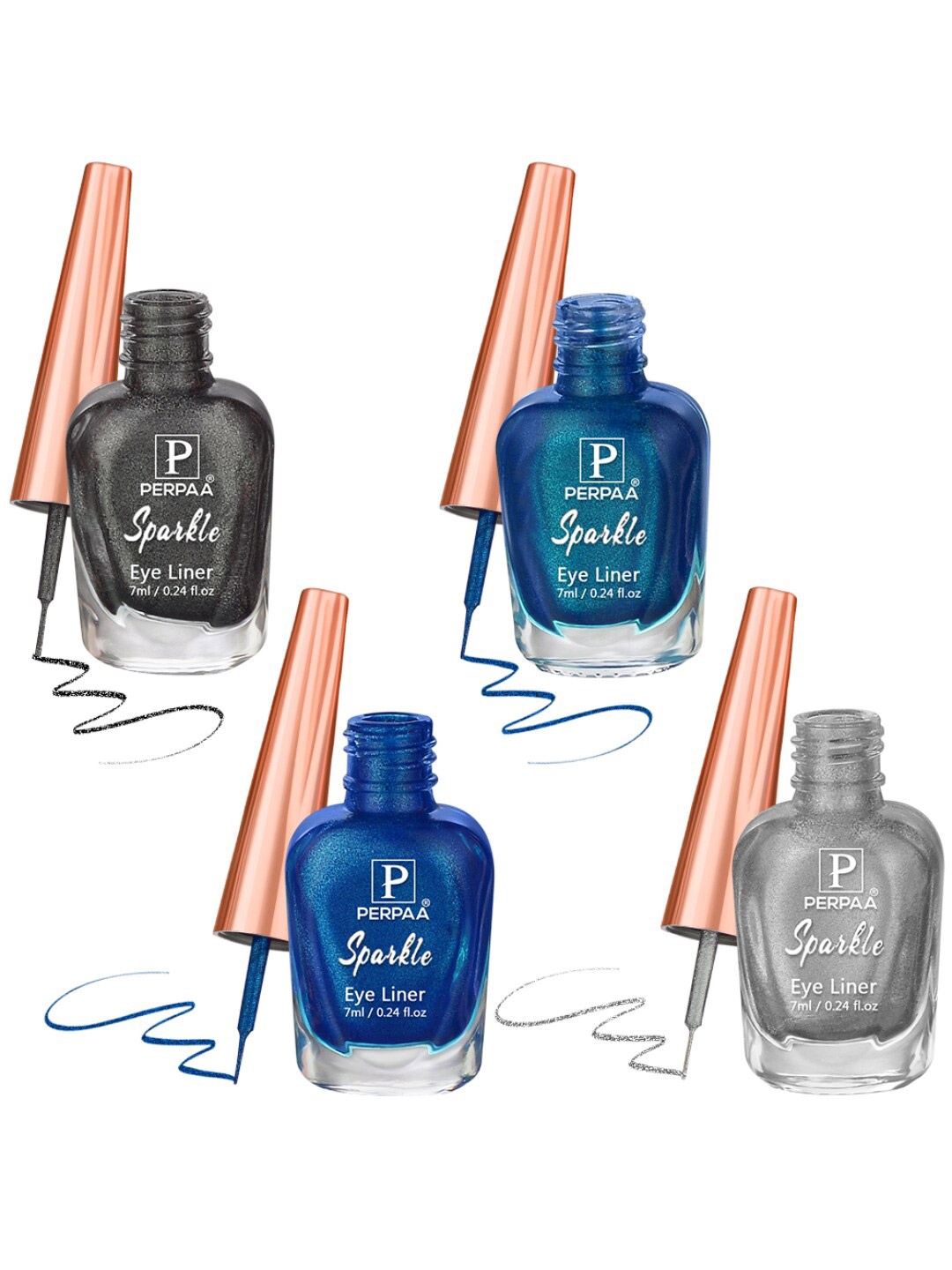 

PERPAA Set Of 4 Sparkle Absolute Shine Long Lasting Waterproof Eyeliner - 7ml Each, Blue