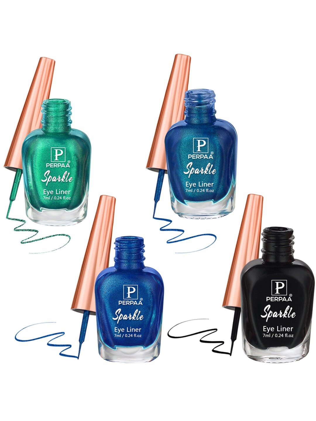 

PERPAA Set of 4 Sparkle Glitter Long Lasting Eyeliners - 7 ml Each, Blue