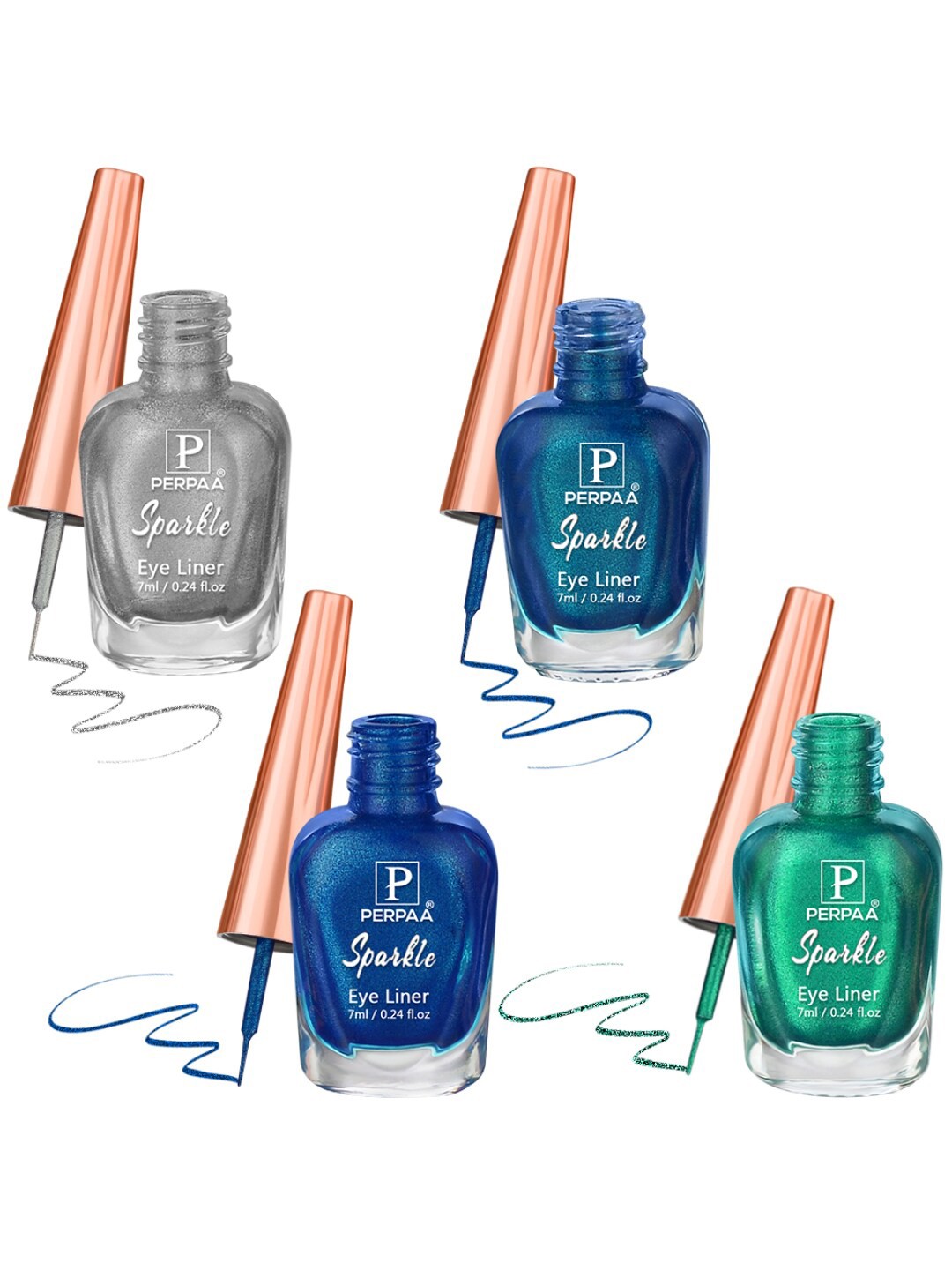 

PERPAA Set of 4 Sparkle Glitter Long Lasting Eyeliners - 7 ml Each, Silver