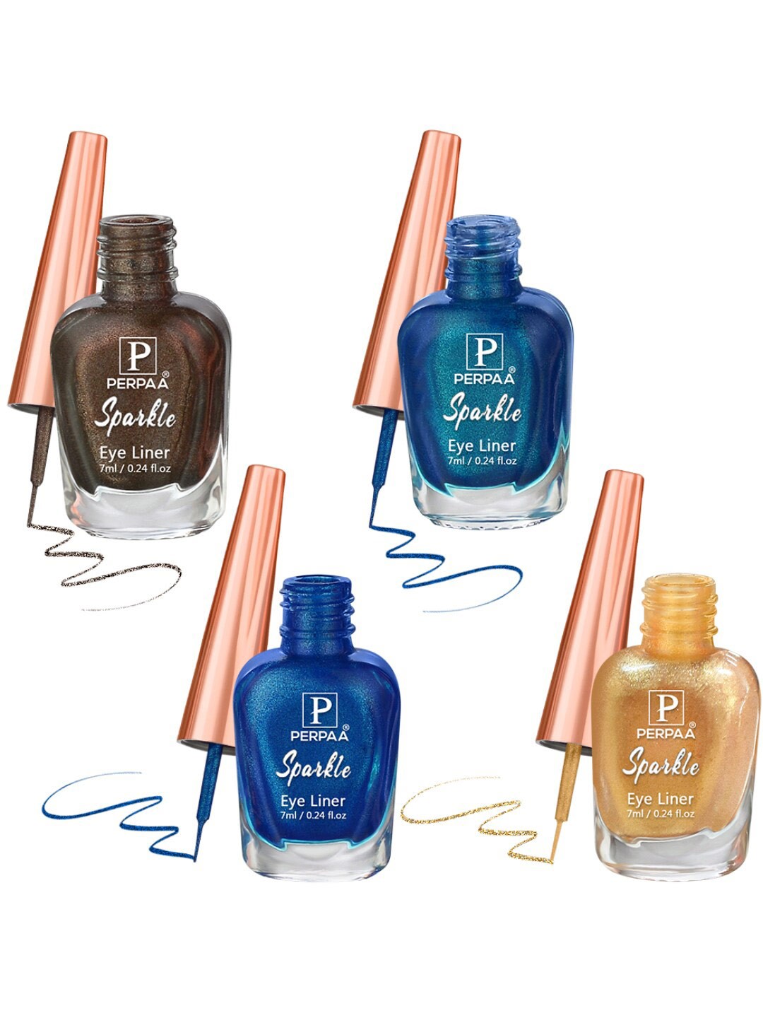 

PERPAA Set of 4 Sparkle Glitter Long Lasting Eyeliners - 7 ml Each, Brown