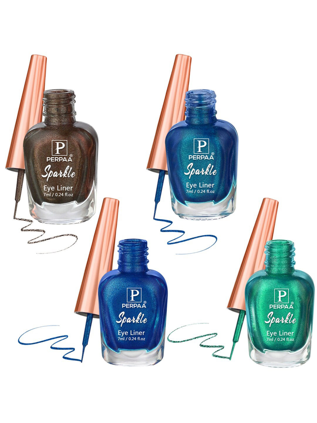 

PERPAA Set of 4 Sparkle Glitter Long Lasting Eyeliners - 7 ml Each, Brown