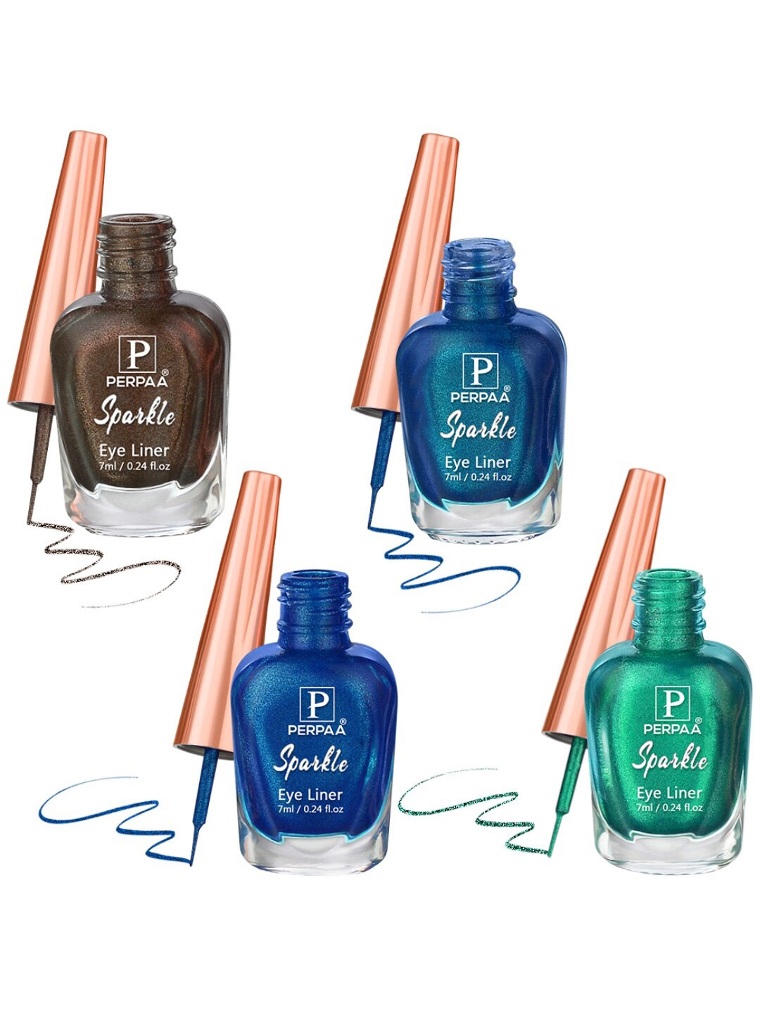 

PERPAA Set of 4 Sparkle Glitter Long Lasting Eyeliners - 7 ml Each, Brown