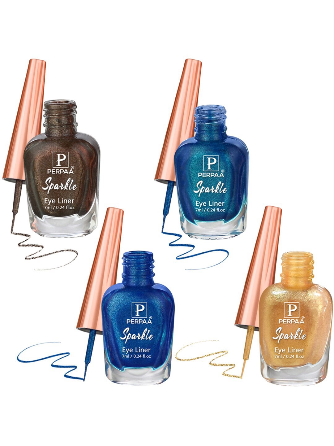 

PERPAA Set of 4 Sparkle Glitter Long Lasting Eyeliners - 7 ml Each, Brown