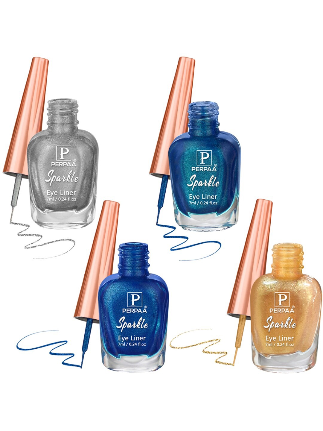 

PERPAA Set of 4 Sparkle Glitter Long Lasting Eyeliners - 7 ml Each, Silver