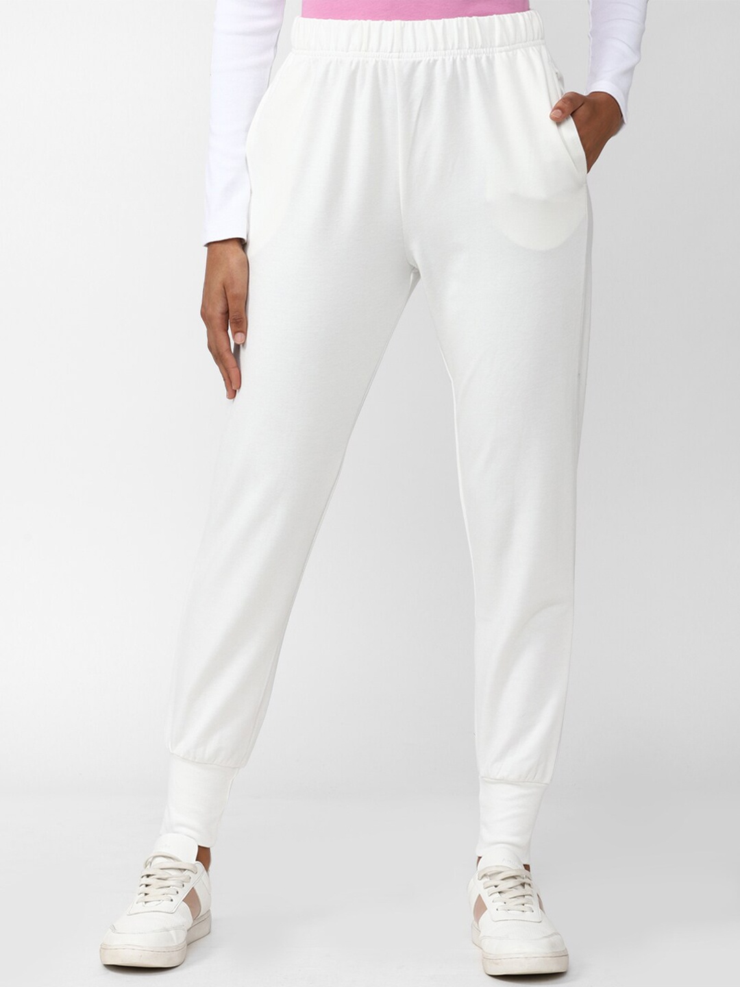 

FOREVER 21 Women Mid-Rise Joggers, White