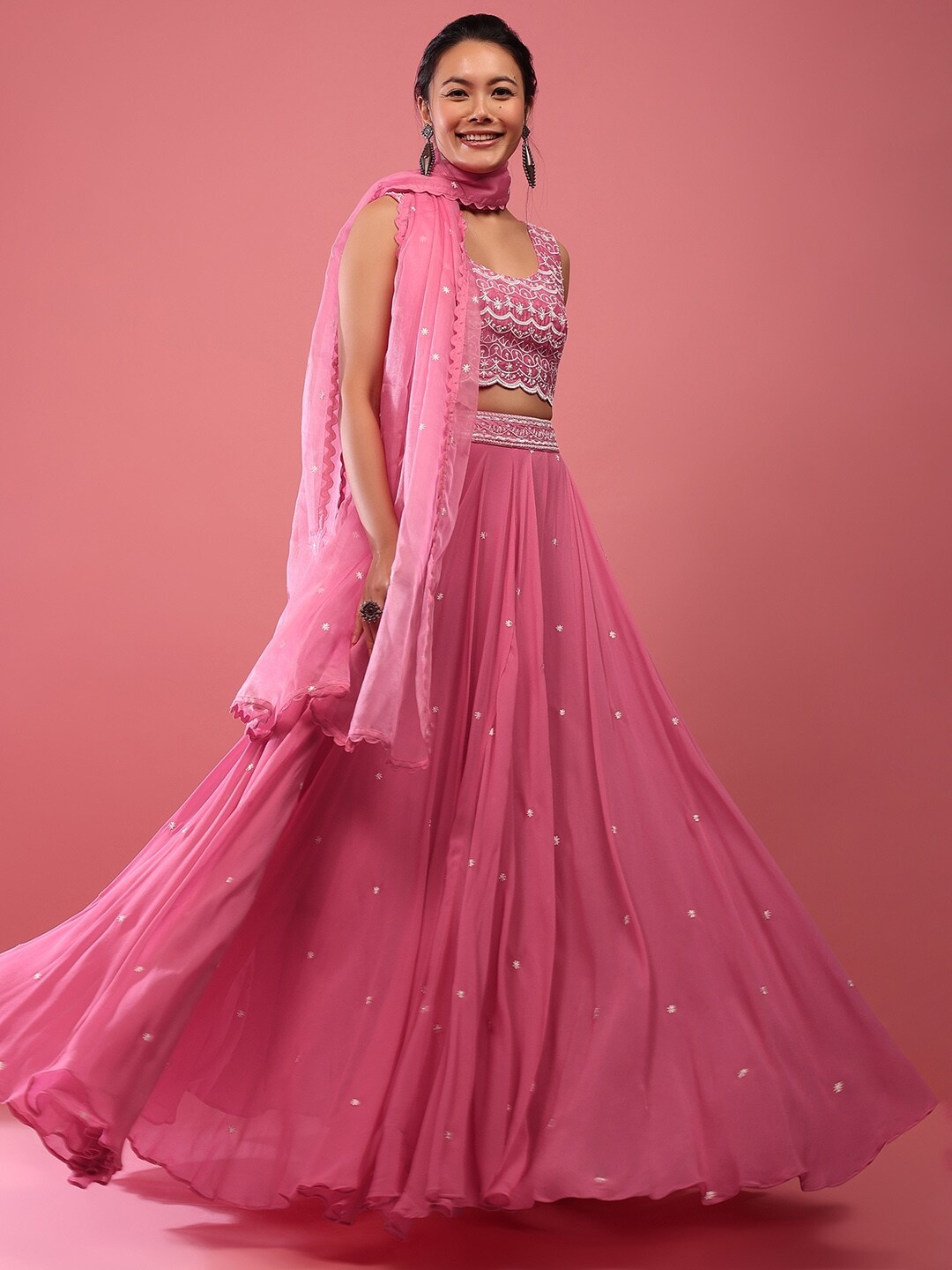

KALKI Fashion Embroidered Beaded Ready to Wear Lehenga Choli With Dupatta, Pink