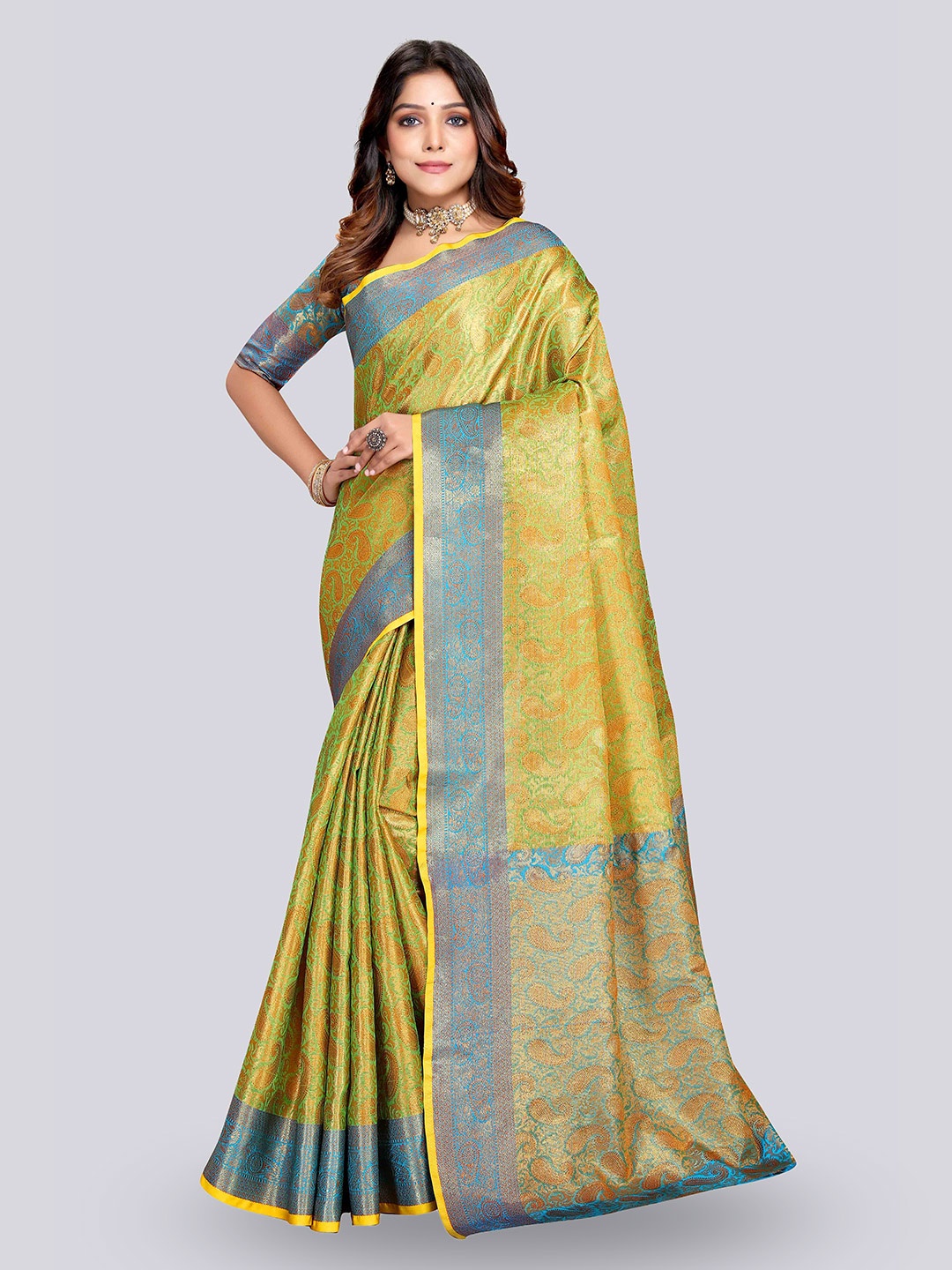 

Mitera Paisley Woven Design Zari Tissue Banarasi Saree, Green