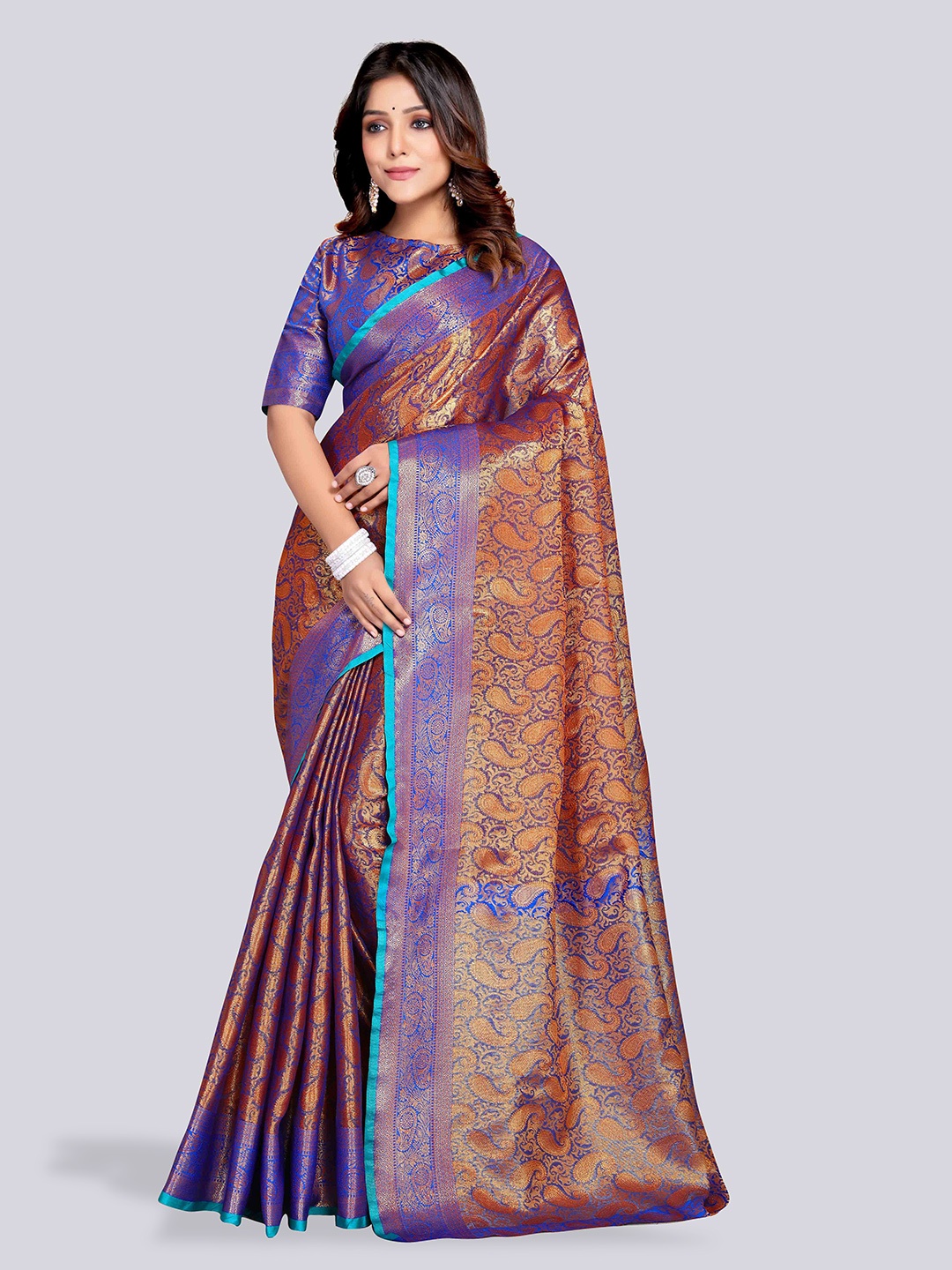 

Mitera Paisley Zari Tissue Banarasi Saree, Purple