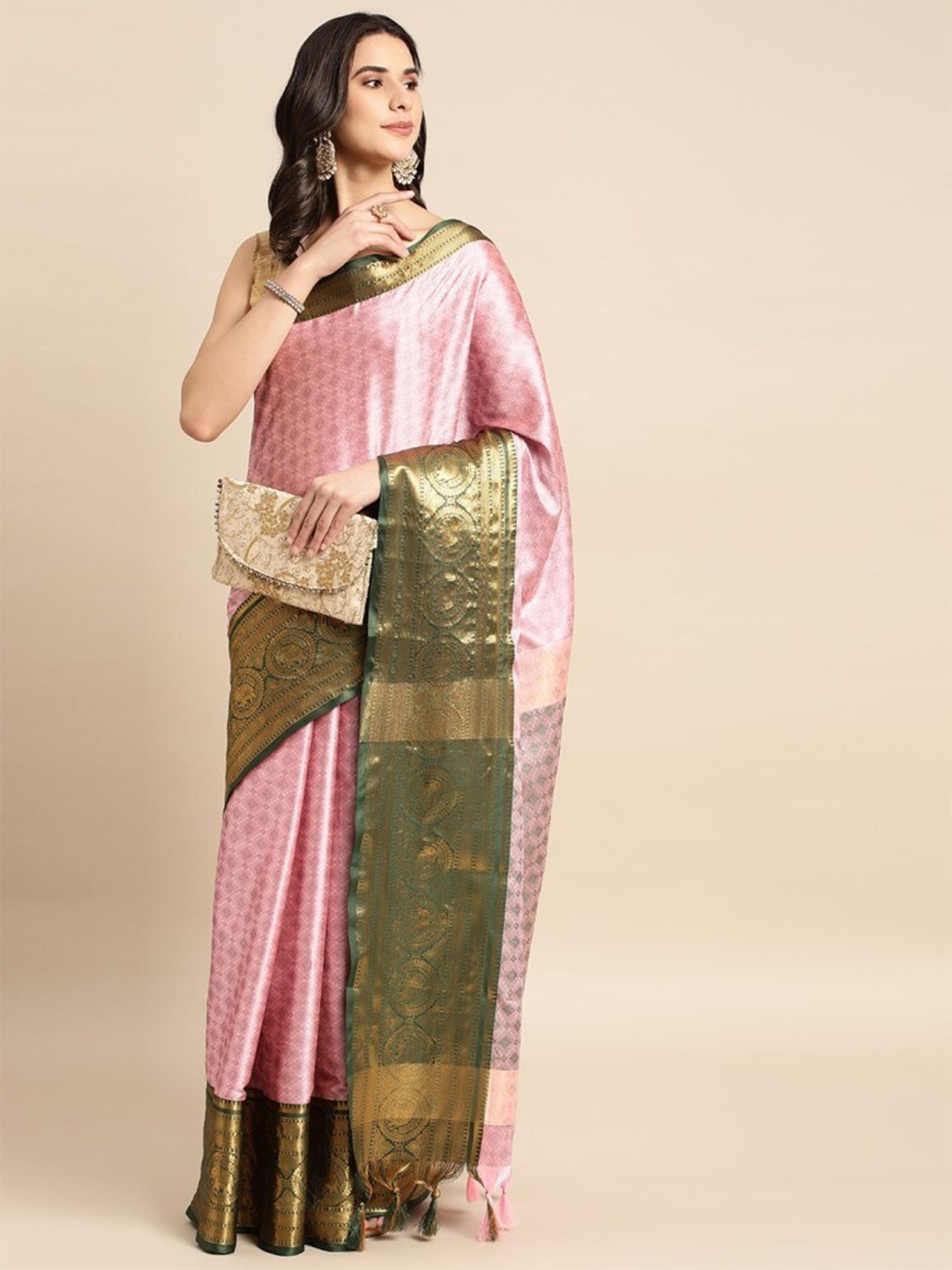 

AVANTIKA FASHION Ethnic Motif Woven Design Zari Silk Cotton Banarasi Saree, Pink