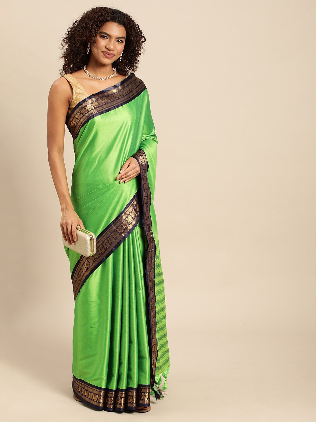 

AVANTIKA FASHION Zari Silk Cotton Banarasi Saree, Lime green