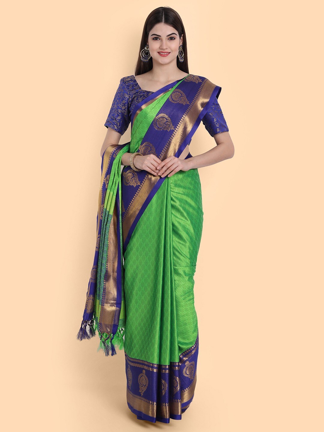 

AVANTIKA FASHION Ethnic Motif Woven Design Zari Silk Cotton Banarasi Saree, Lime green