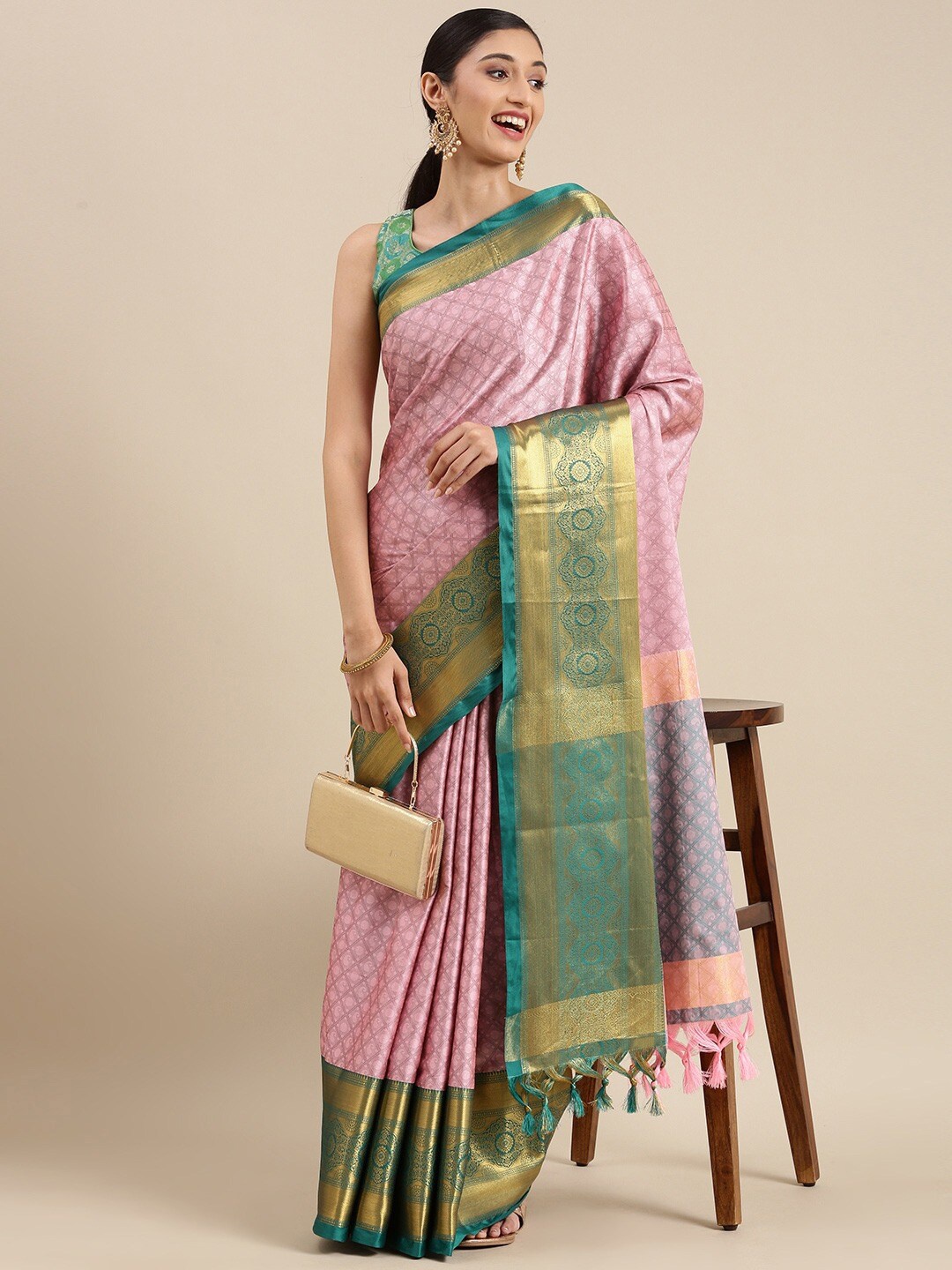 

AVANTIKA FASHION Paisley Woven Design Zari Silk Cotton Banarasi Saree, Pink