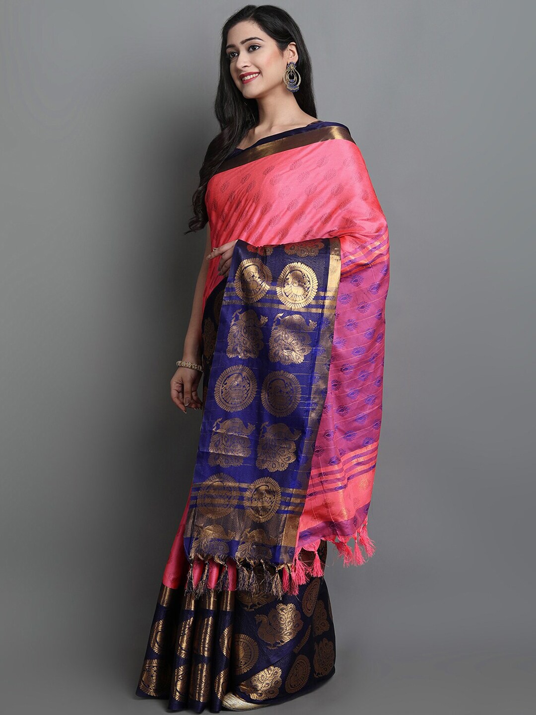 

AVANTIKA FASHION Ethnic Motif Woven Design Zari Silk Cotton Banarasi Saree, Pink