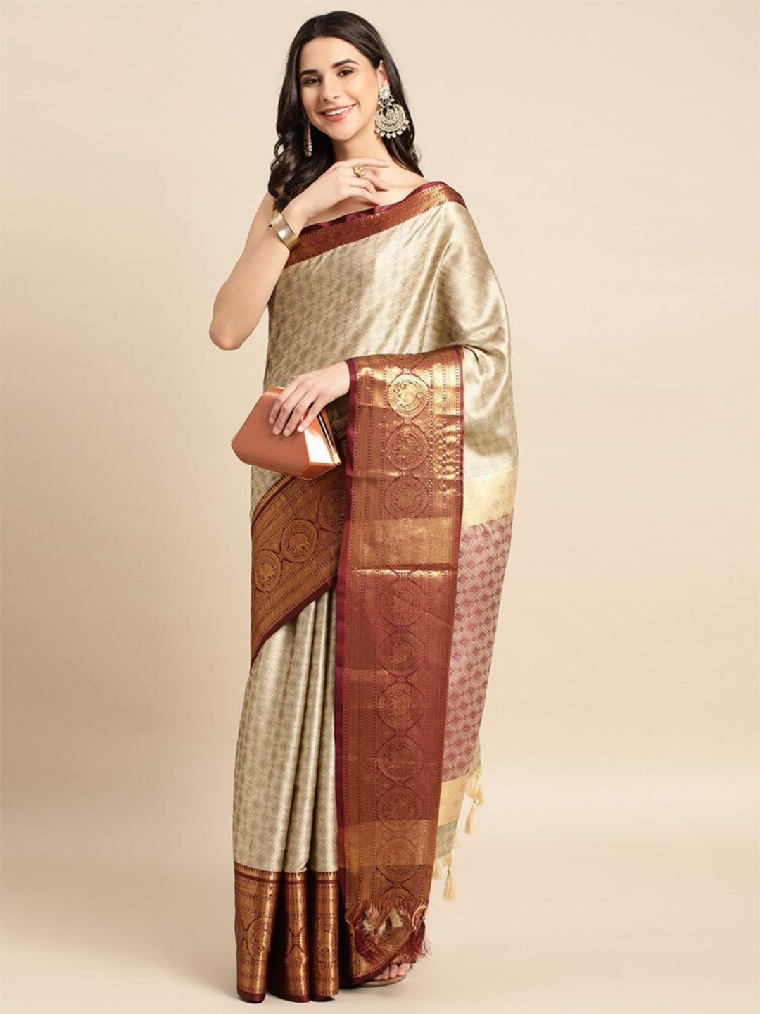 

AVANTIKA FASHION Woven Design Zari Silk Cotton Banarasi Saree, Beige