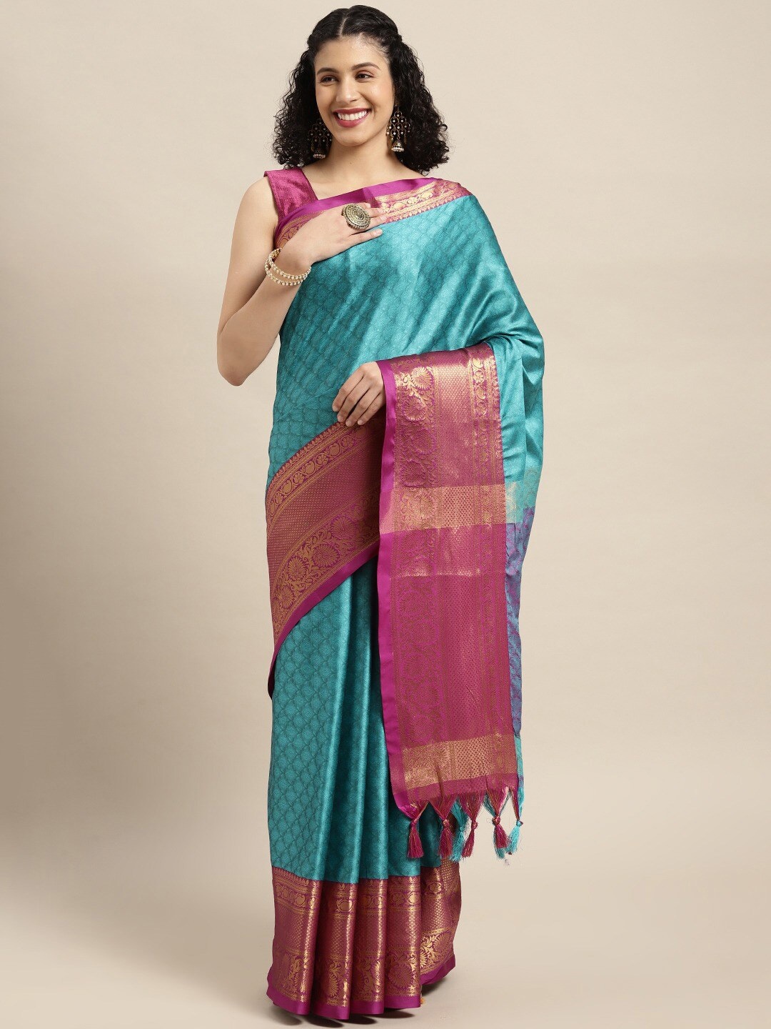 

AVANTIKA FASHION Ethnic Motifs Woven Design Zari Silk Cotton Banarasi Saree, Blue