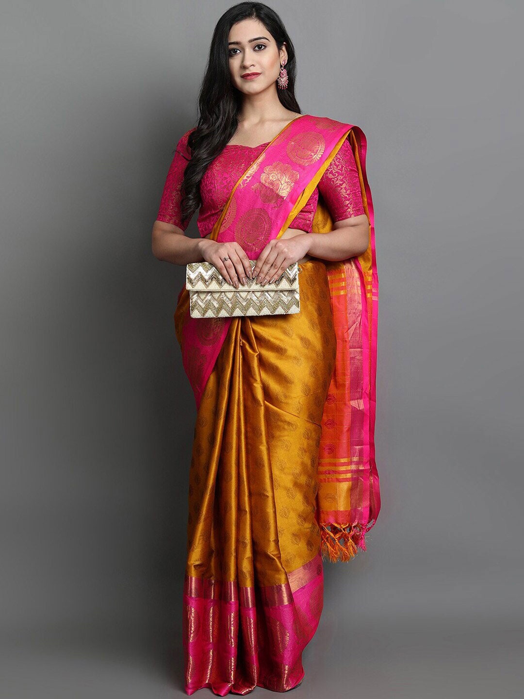 

AVANTIKA FASHION Ethnic Motif Woven Design Zari Silk Cotton Banarasi Saree, Mustard