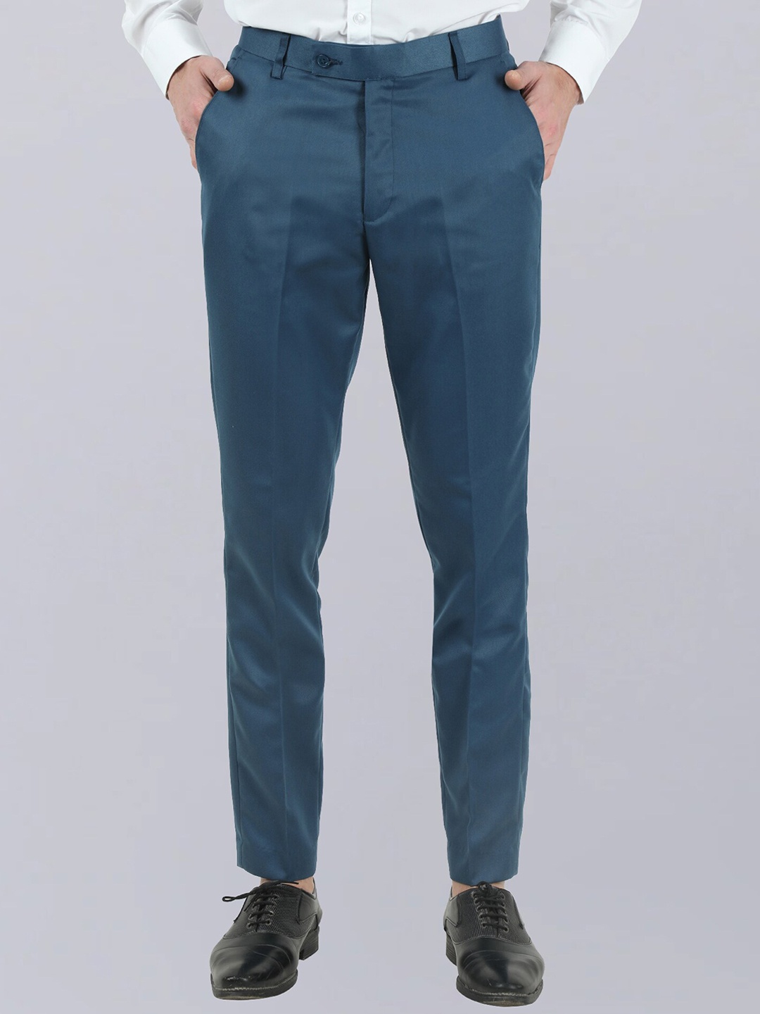 

VEI SASTRE Men Smart Slim Fit Plain Formal Trousers, Blue