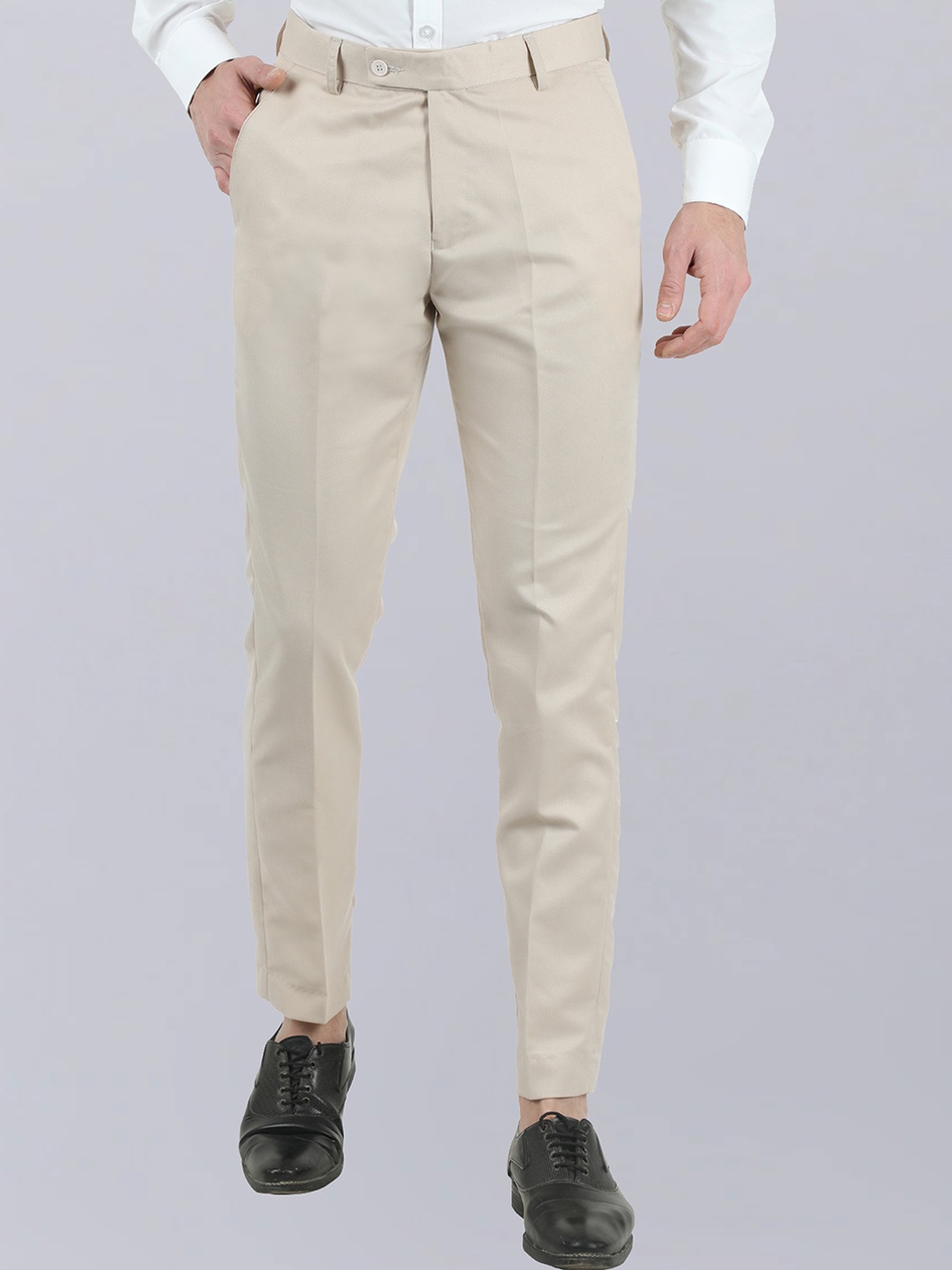 

VEI SASTRE Men Mid-Rise plain Smart Slim Fit Formal Trousers, Cream