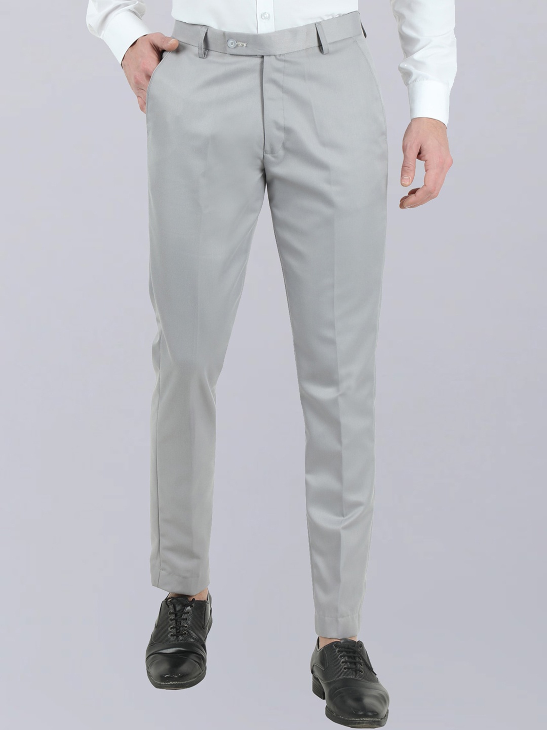 

VEI SASTRE Men Smart Slim Fit Formal Mid-Rise Trousers, Grey