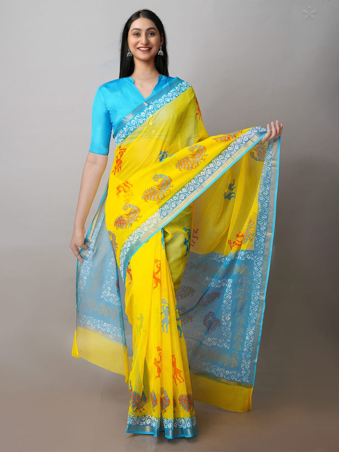 

Unnati Silks Ethnic Printed Zari Pure Cotton Kota Saree, Yellow