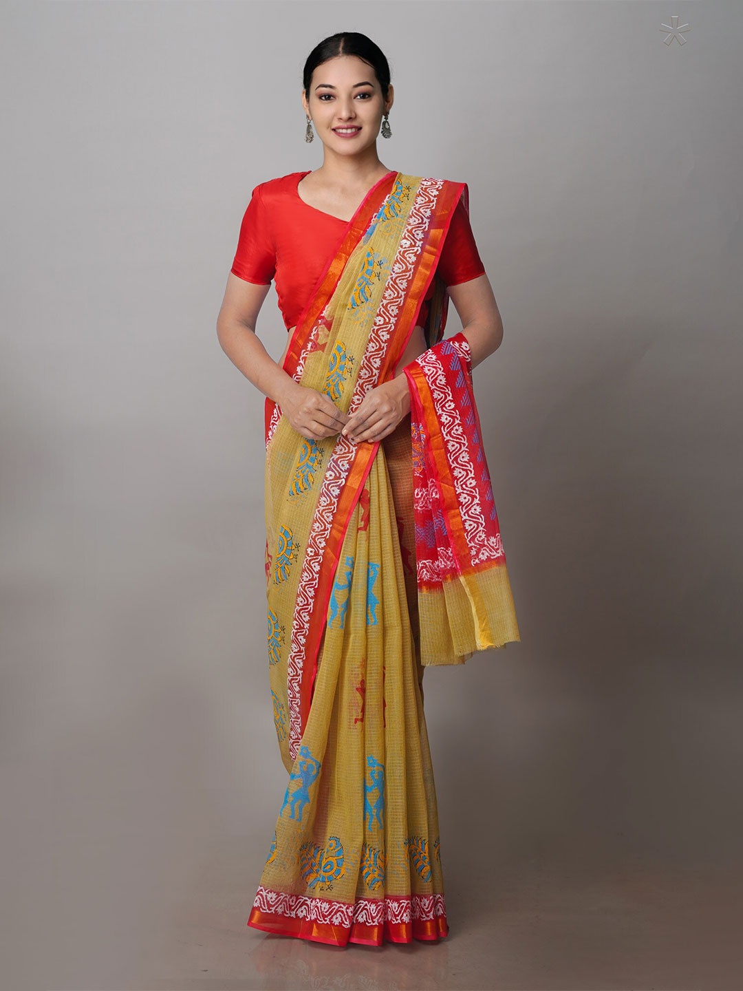 

Unnati Silks Ethnic Printed Zari Pure Cotton Kota Saree, Green