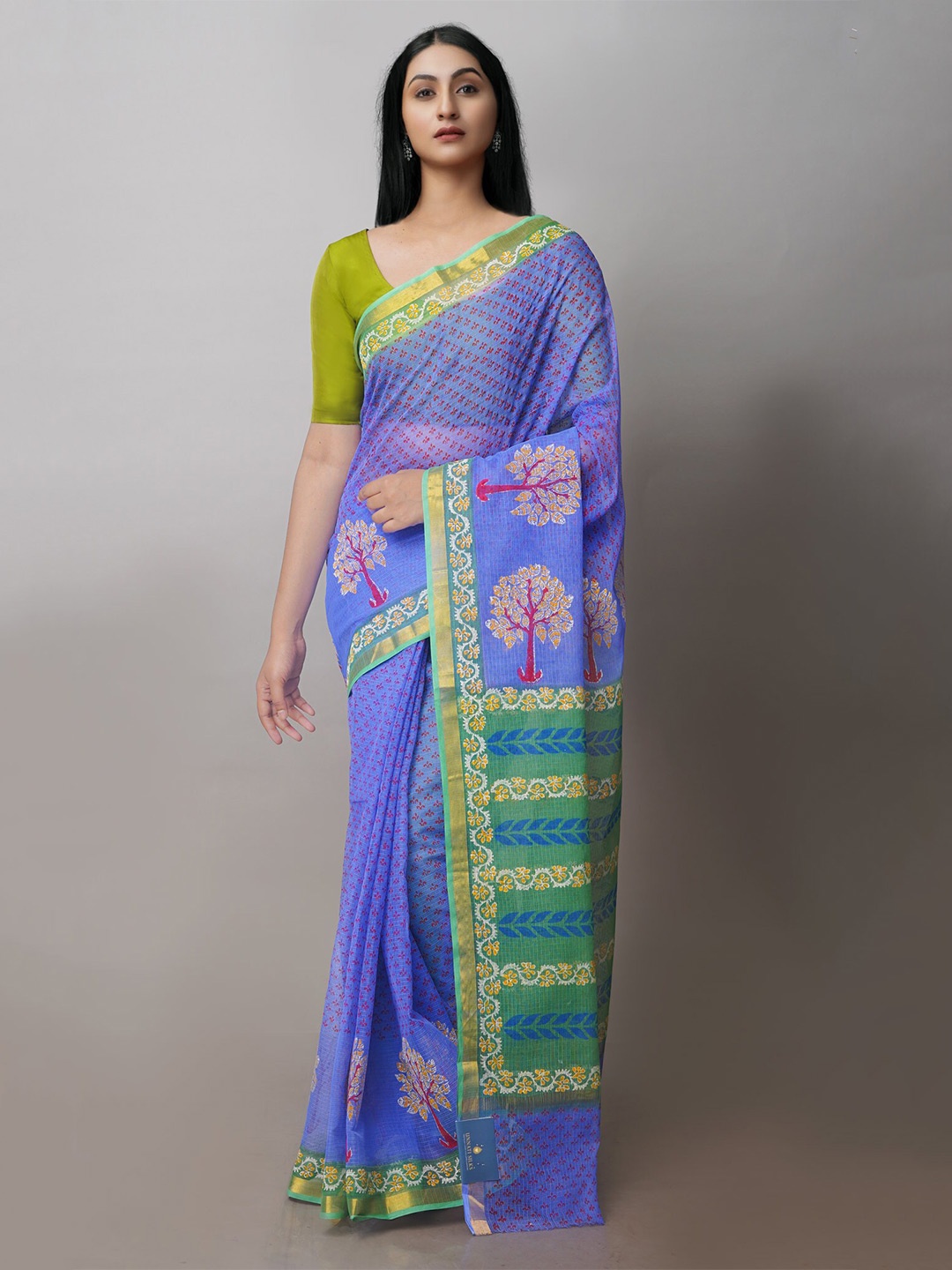 

Unnati Silks Ethnic Motifs Printed Zari Pure Cotton Handloom Kota Saree, Violet