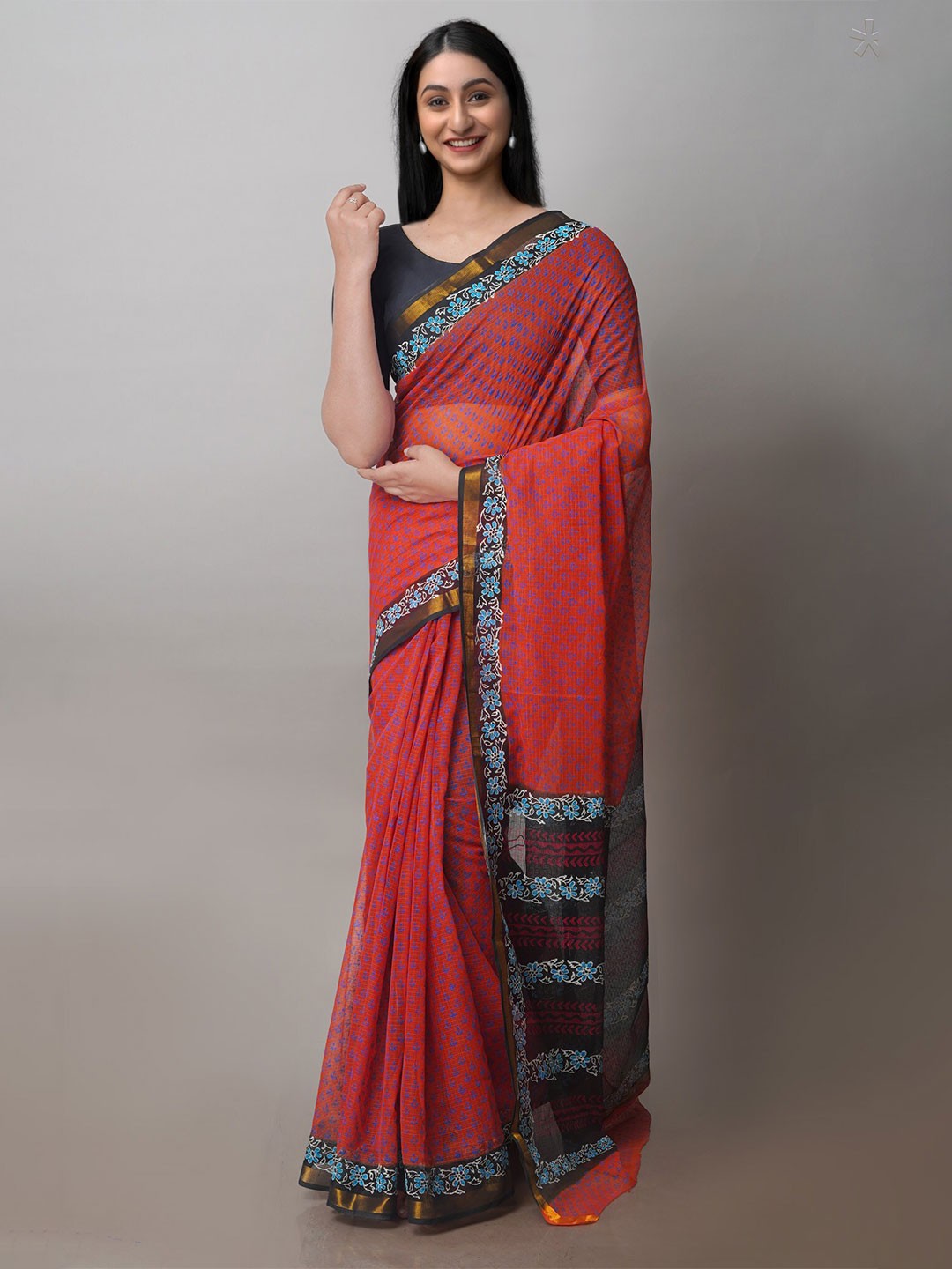 

Unnati Silks Ethnic Printed Zari Pure Cotton Kota Saree, Orange