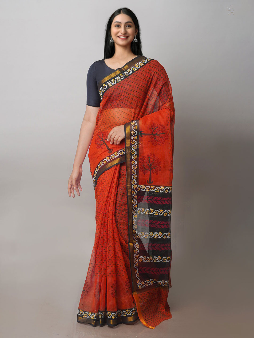 

Unnati Silks Ethnic Motif Block Printed Zari Pure Cotton Kota Saree, Red