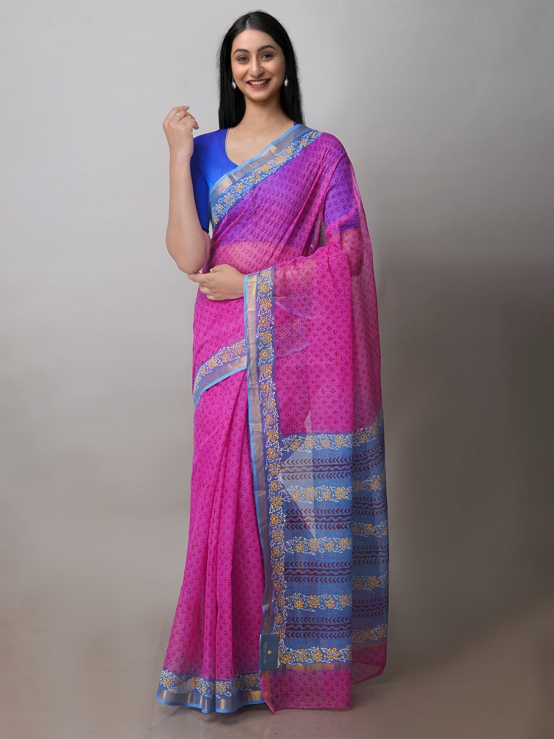 

Unnati Silks Floral Printed Zari Pure Cotton Kota Saree, Pink