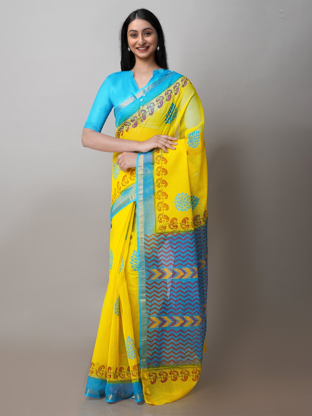 

Unnati Silks Ethnic Motifs Zari Pure Cotton Kota Saree, Yellow