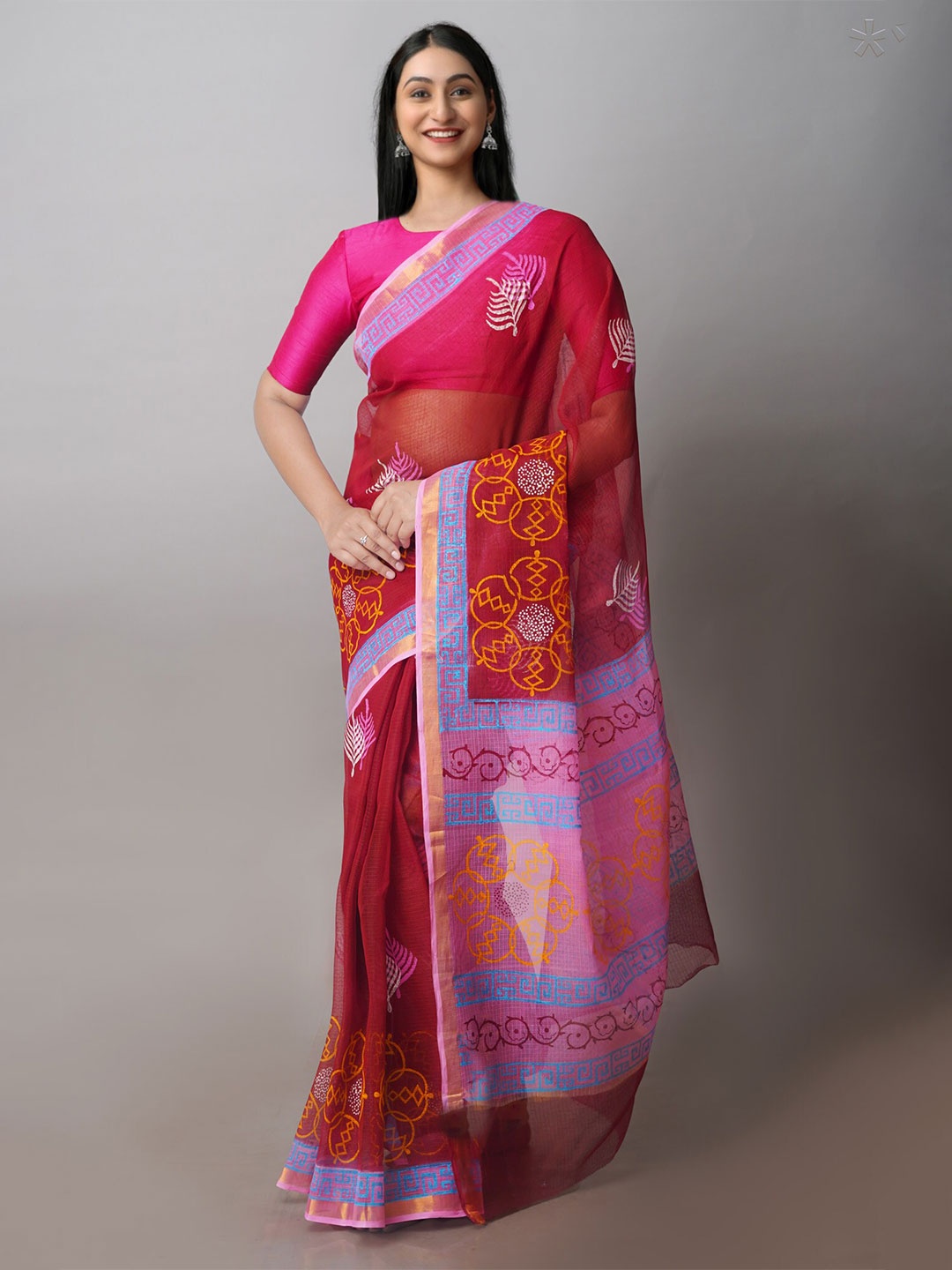 

Unnati Silks Ethnic Motif Block Printed Zari Pure Cotton Kota Saree, Maroon