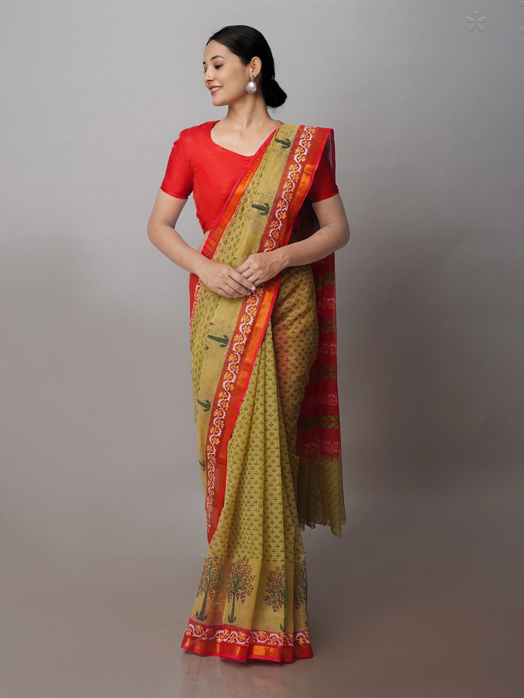 

Unnati Silks Ethnic Motifs Zari Pure Cotton Handloom Kota Saree, Green