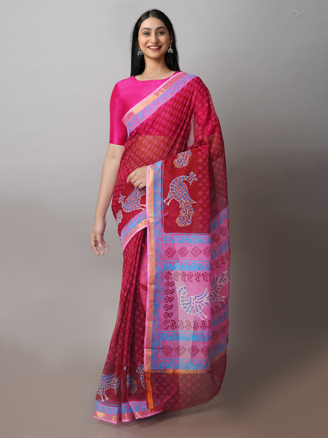 

Unnati Silks Ethnic Motifs Zari Kota Pure Cotton Saree, Maroon