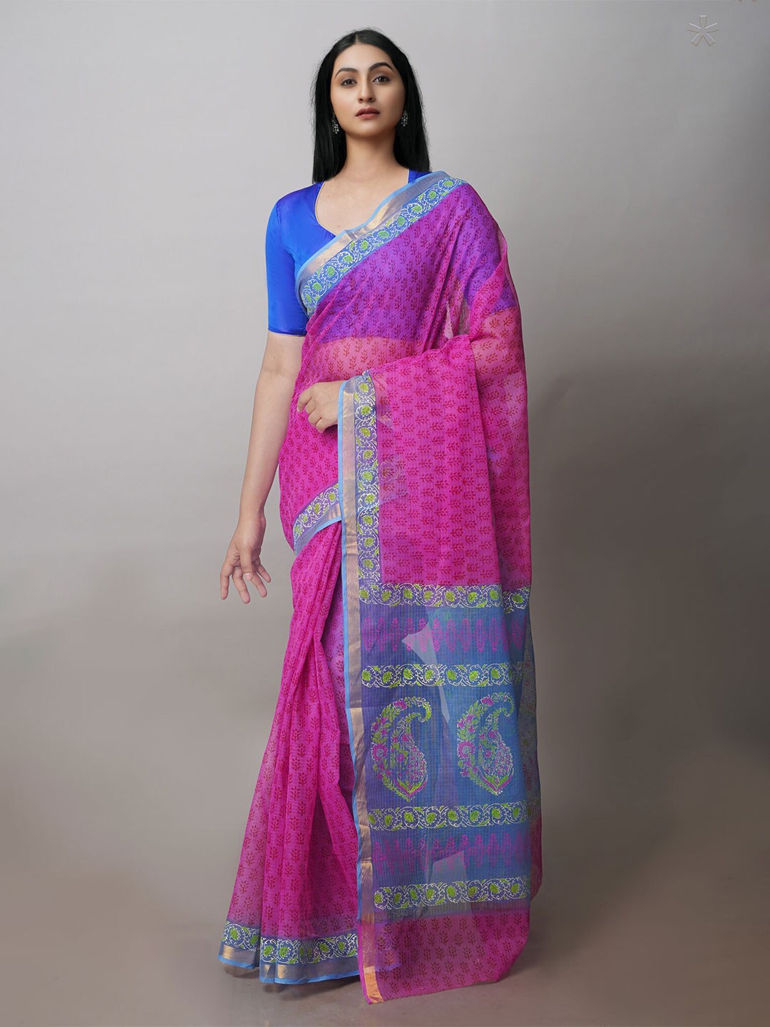 

Unnati Silks Ethnic Motif Block Printed Zari Pure Cotton Kota Saree, Pink