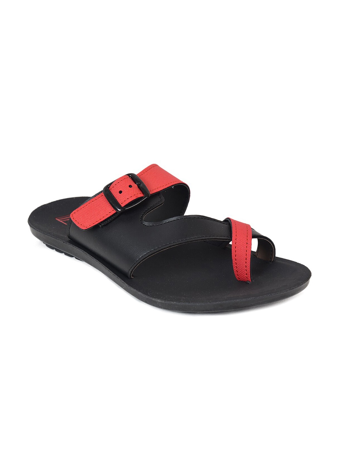 

Ajanta Men Open One Toe Comfort Sandals With Buckle Detail, Black