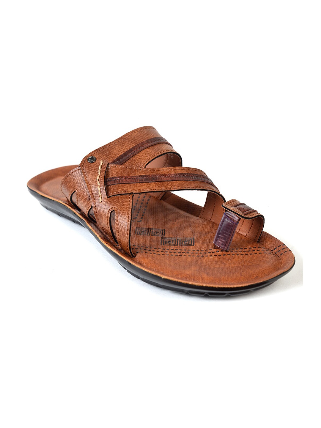 

Ajanta Men Textured Open One Toe Comfort Sandals, Tan