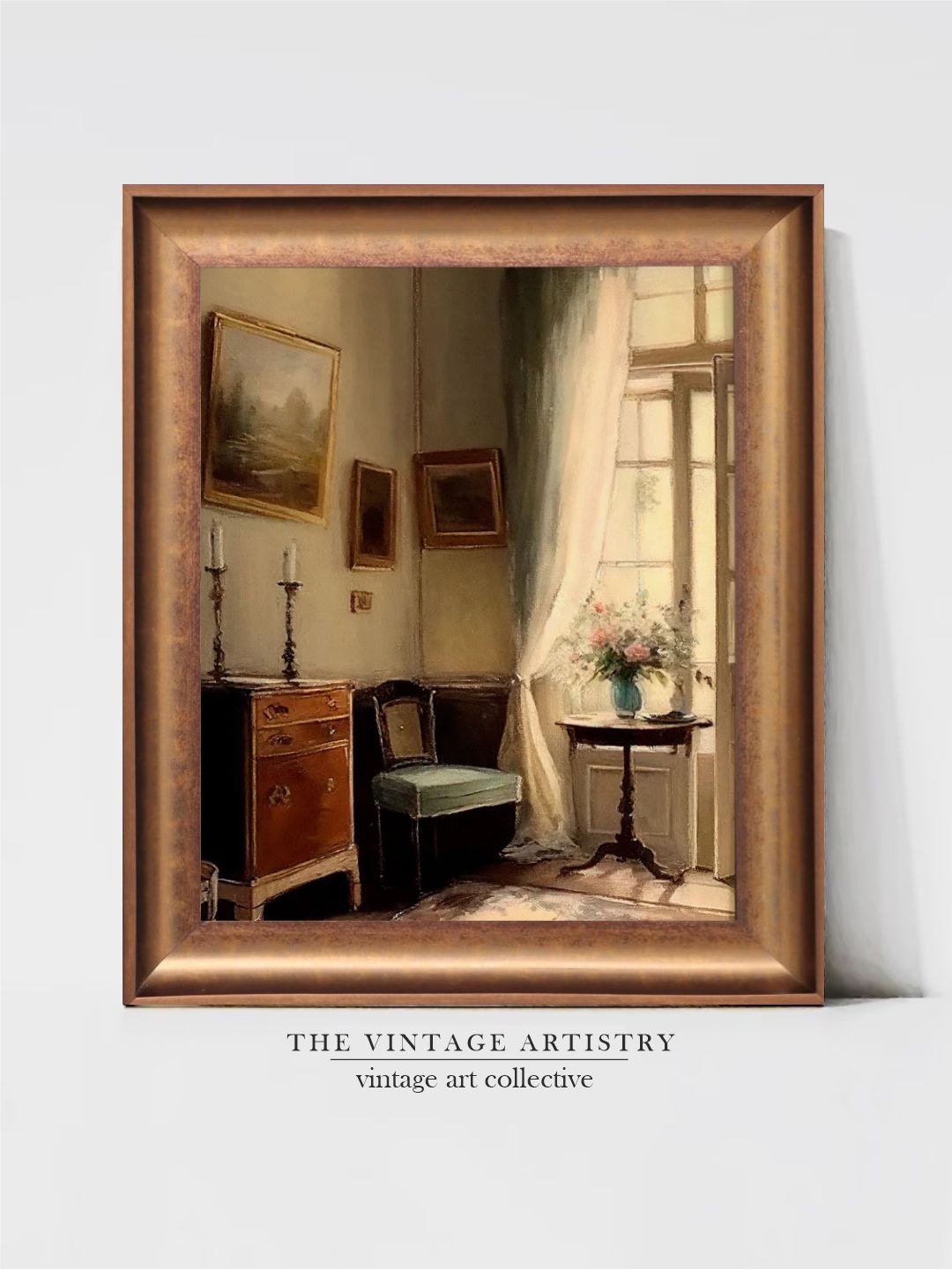 

THE VINTAGE ARTISTRY Brown & Beige Interior Of Cottage Framed Wall Painting
