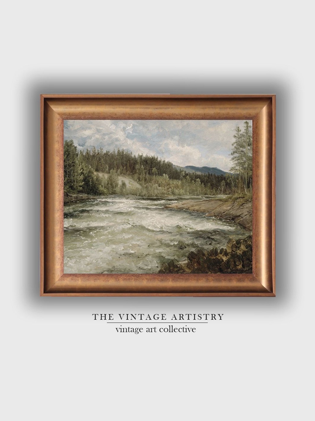 

THE VINTAGE ARTISTRY A Wild Mountain Forest Vintage Painting, Brown
