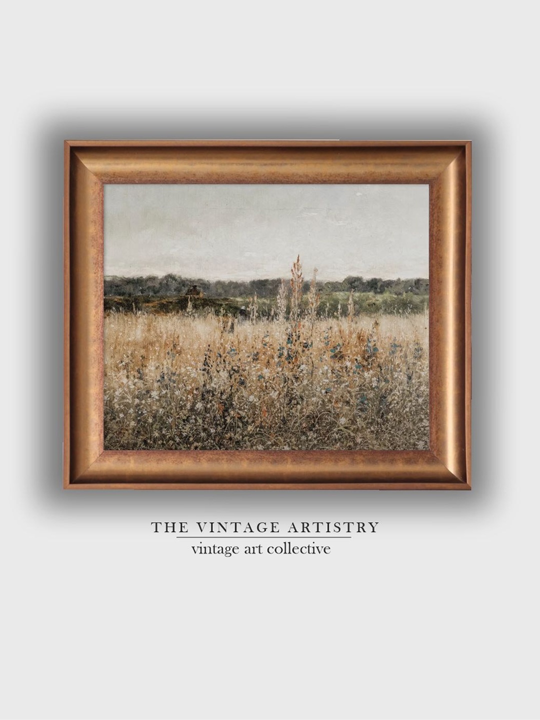 

THE VINTAGE ARTISTRY Wildflower Field Landscape Framed Wall Art, White