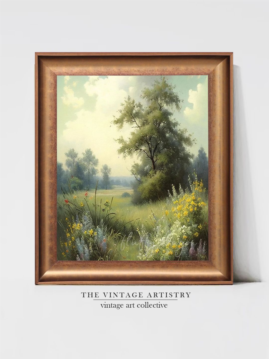 

THE VINTAGE ARTISTRY Landscape Flower Meadow Wall Art, Green