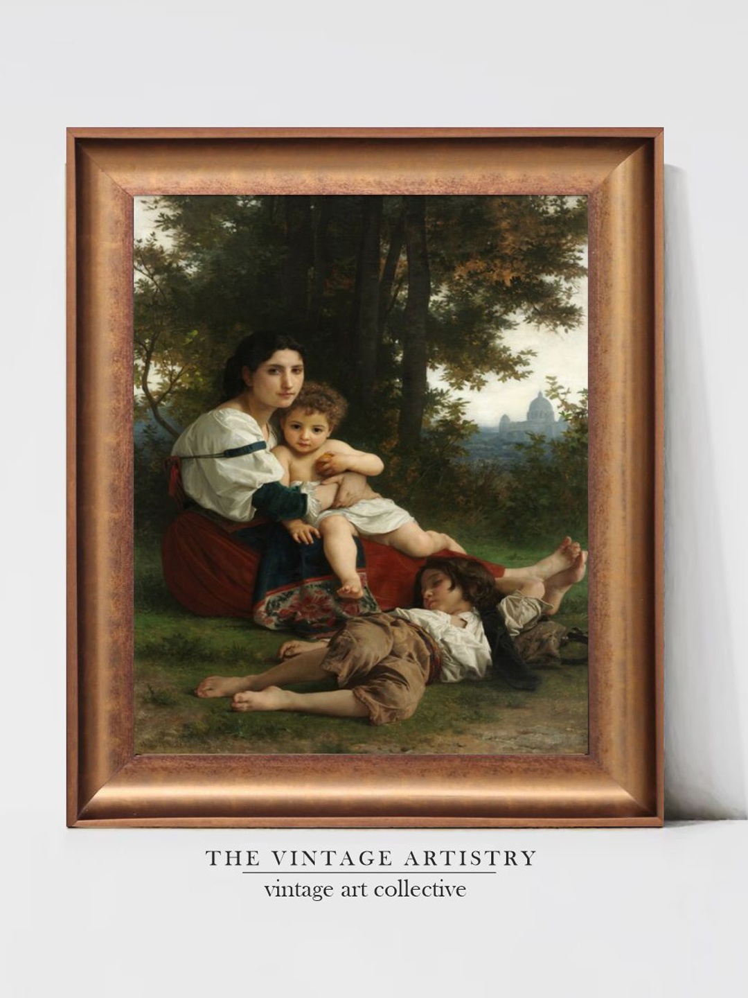 

THE VINTAGE ARTISTRY Brown & Green Printable Vintage Wooden Framed Wall Painting