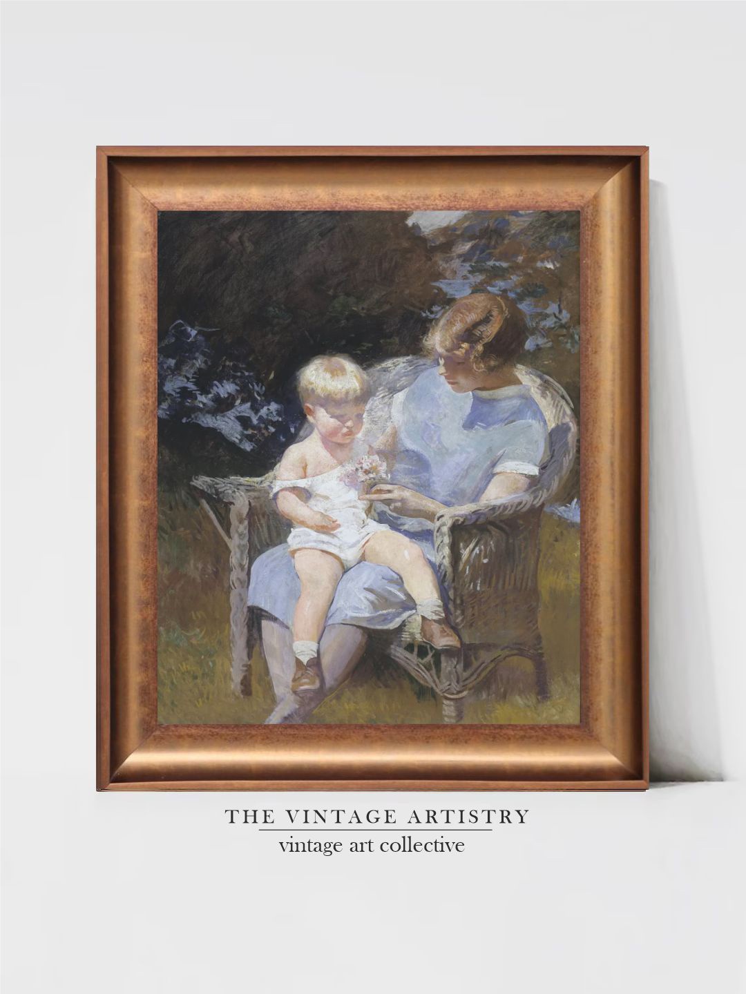 

THE VINTAGE ARTISTRY Mother And Children Art Wooden Framed Wall Painting, Brown