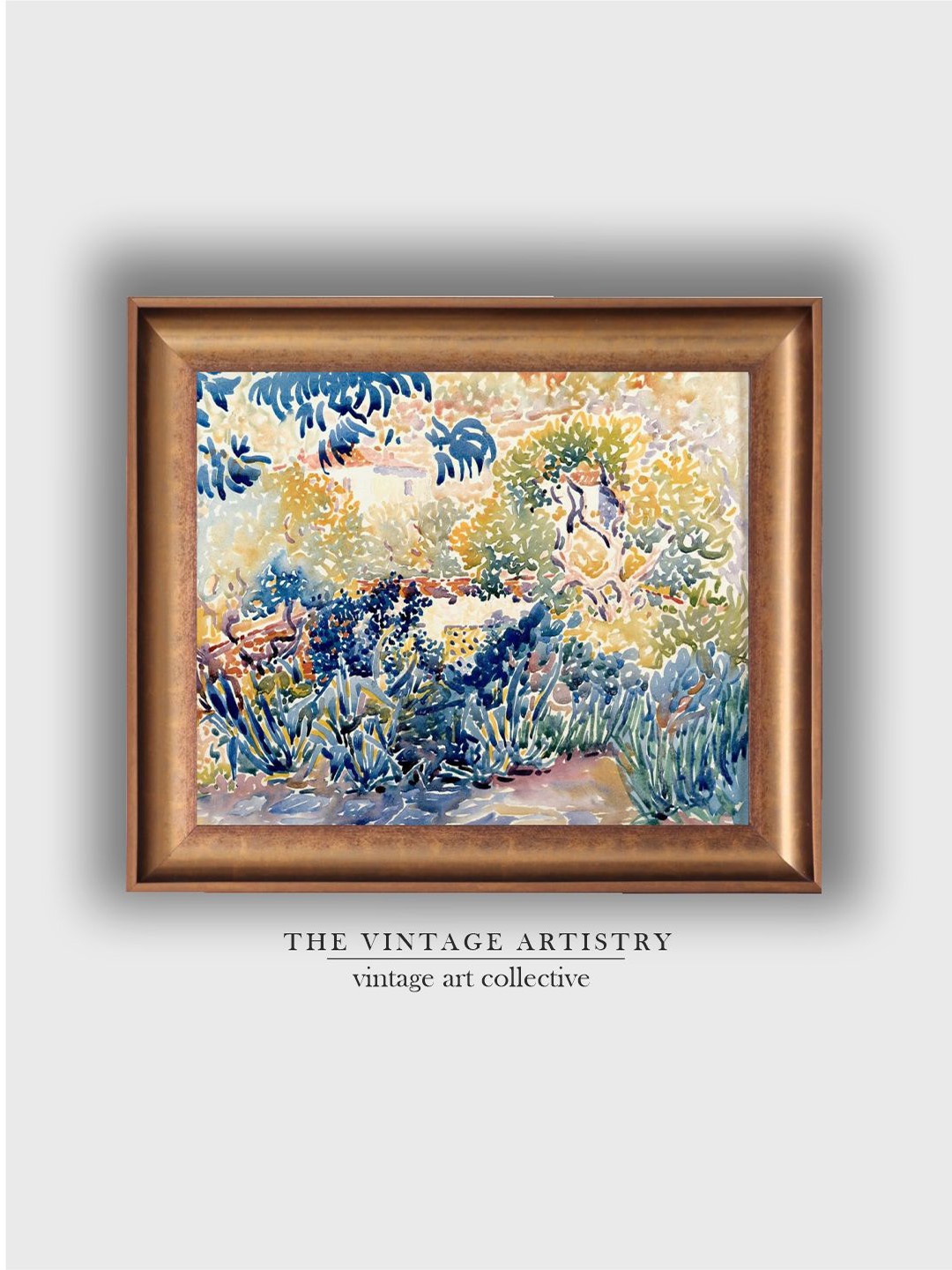

THE VINTAGE ARTISTRY Beige & Blue Vintage Abstract Watercolor Painted Wall Art