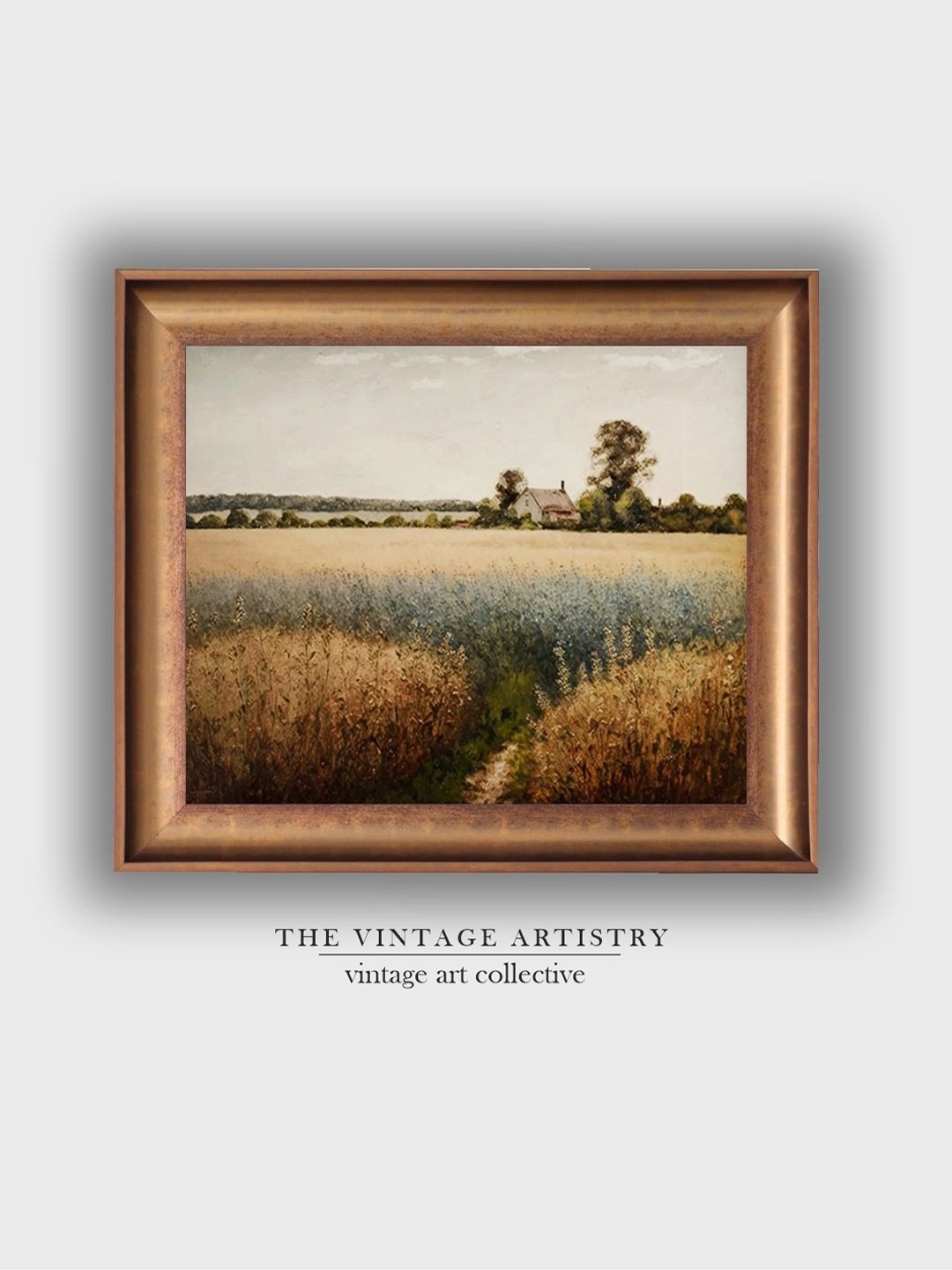 

THE VINTAGE ARTISTRY Brown & Green Vintage Landscape Framed Wall Painting