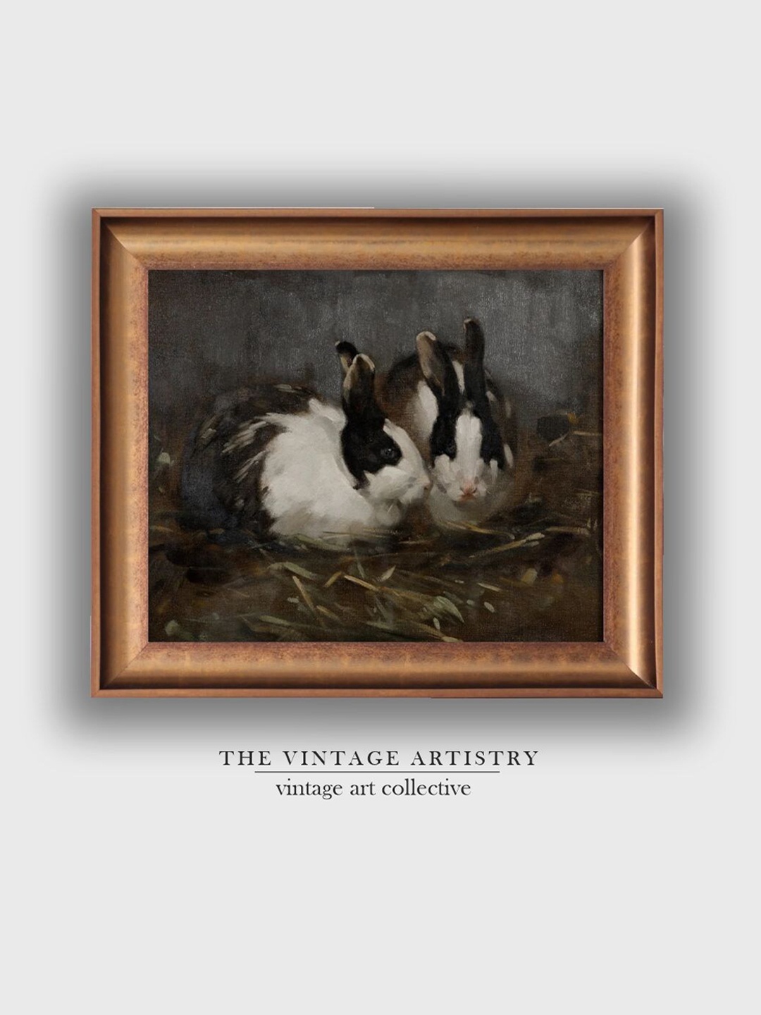 

THE VINTAGE ARTISTRY Black & White Printed Bunny Painting Wall Art